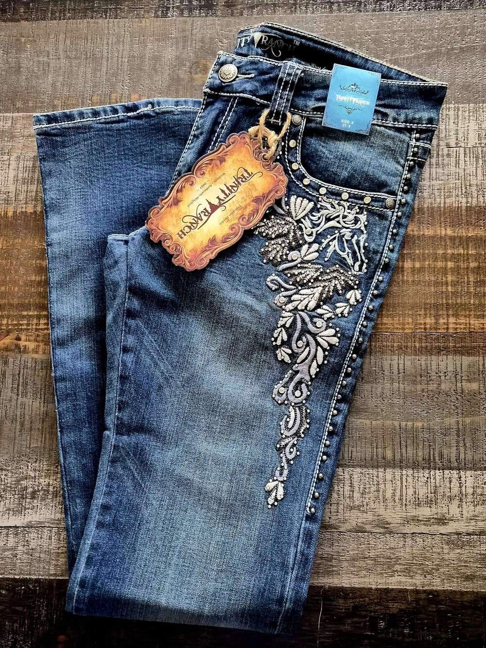 ~SUPER CUTE~ Trinity Ranch Studded, Bootcut Ladies Jeans Sz 9 (31" x 35") BNWT